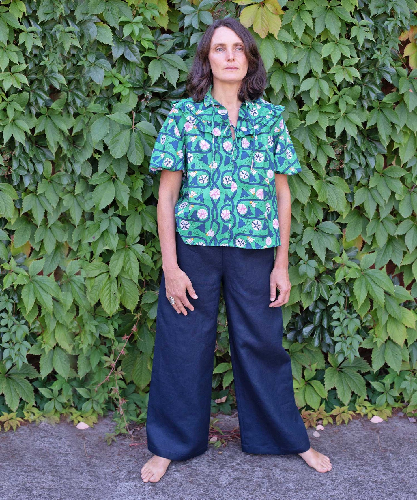 Ruffle Top - green floral