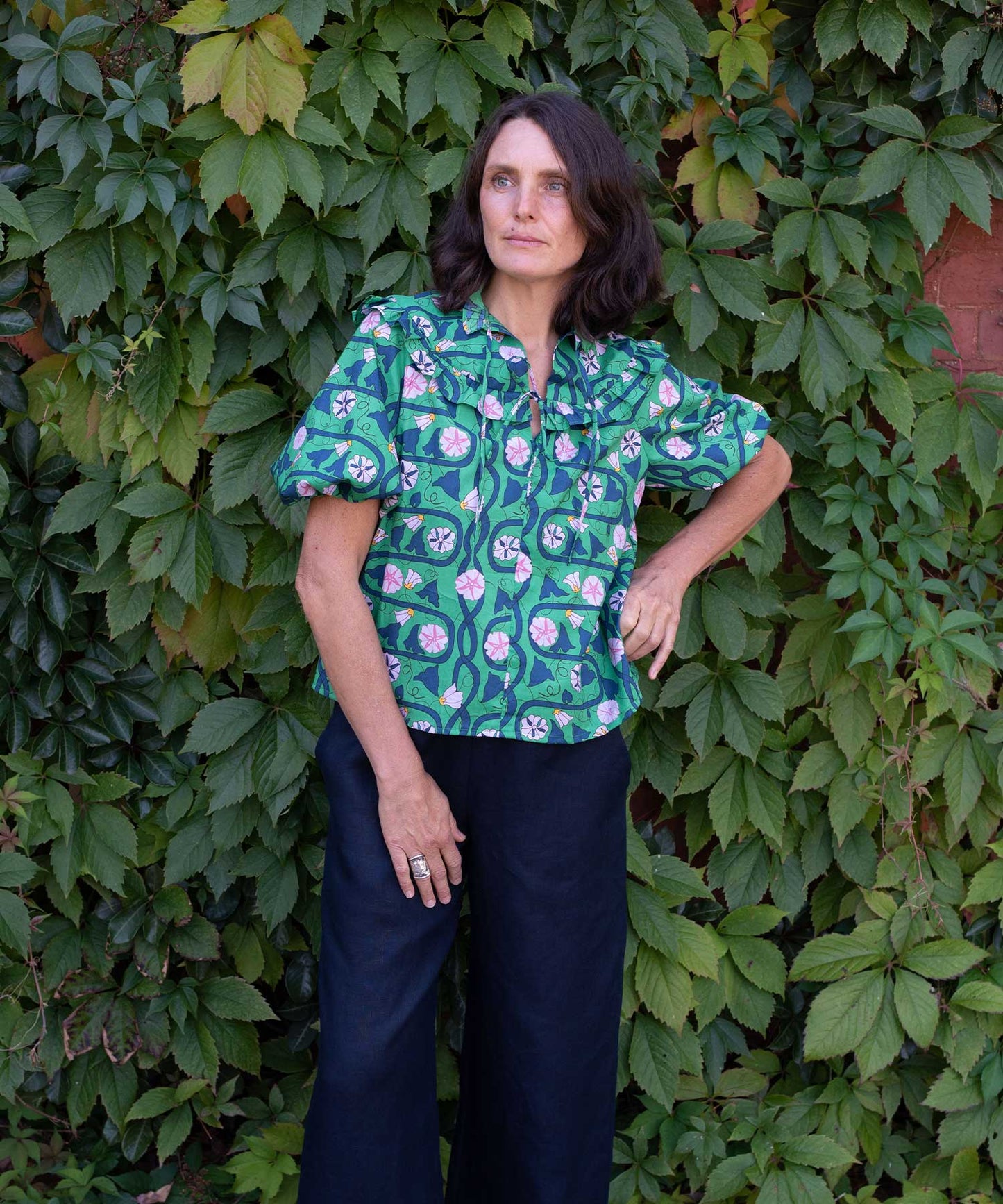 Ruffle Top - green floral