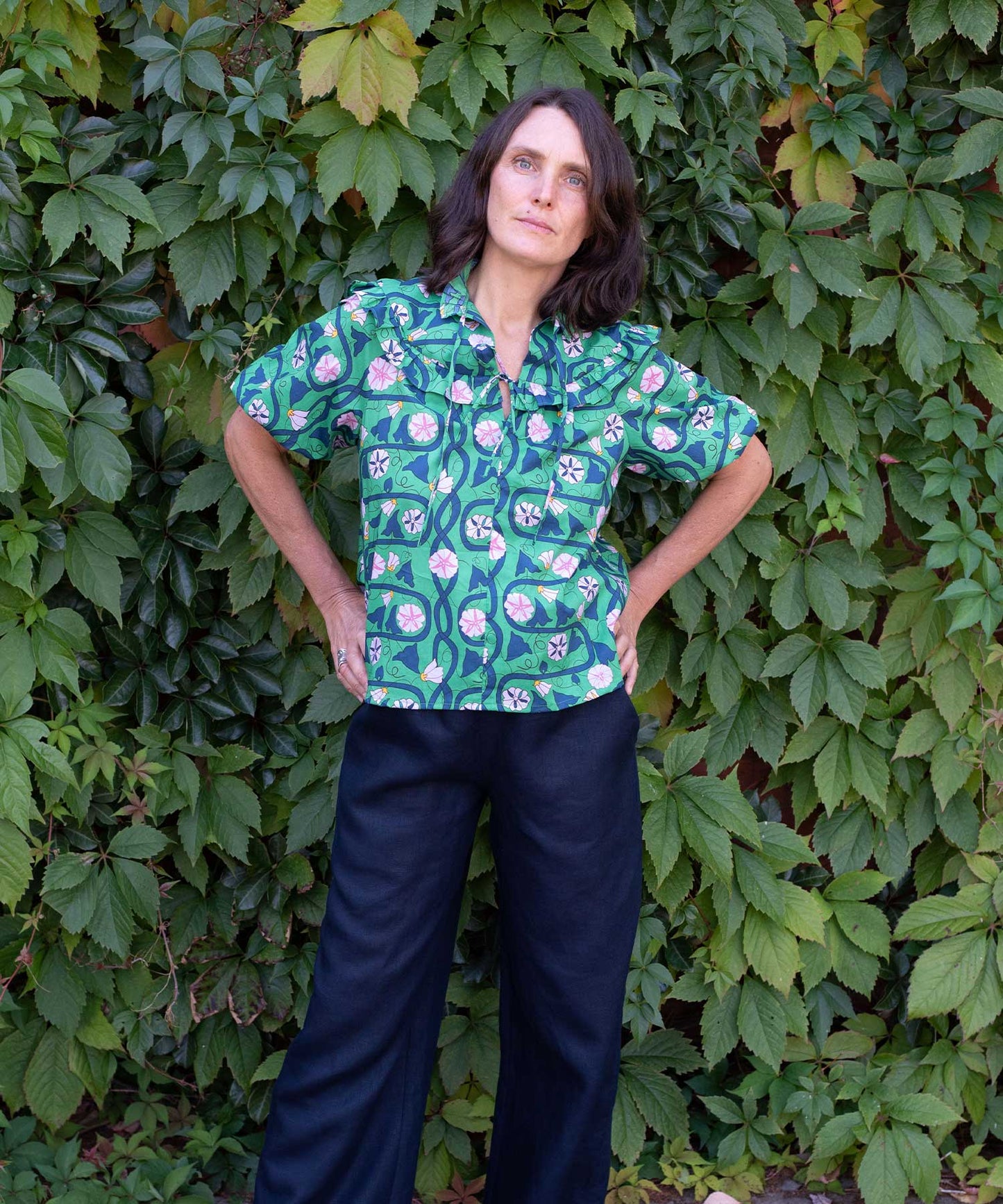 Ruffle Top - green floral