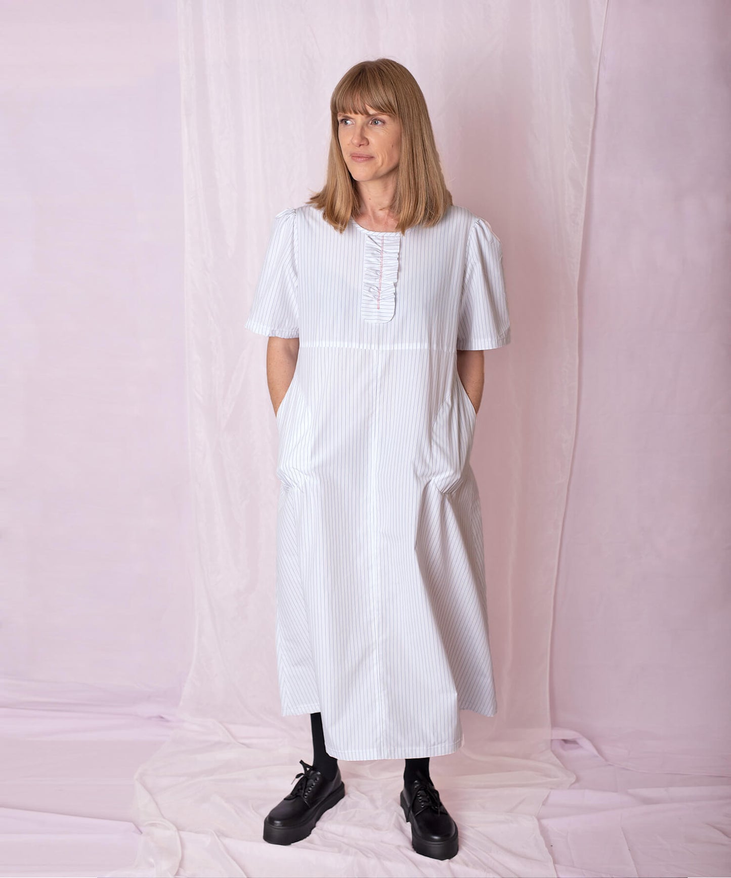 Florence Dress - white with pinstripes